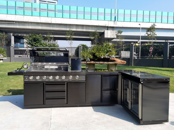 3 Piece 10' Long Marble Top Black Stainless Steel Outdoor BBQ Kitchen – SDI  Factory Direct Wholesale