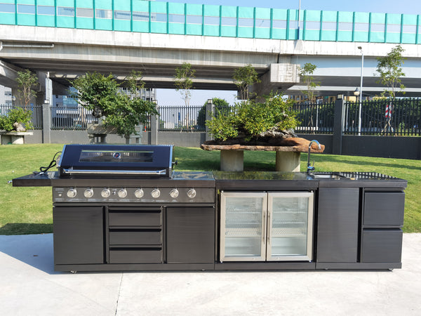3 Piece 10' Long Marble Top Black Stainless Steel Outdoor BBQ Kitchen – SDI  Factory Direct Wholesale
