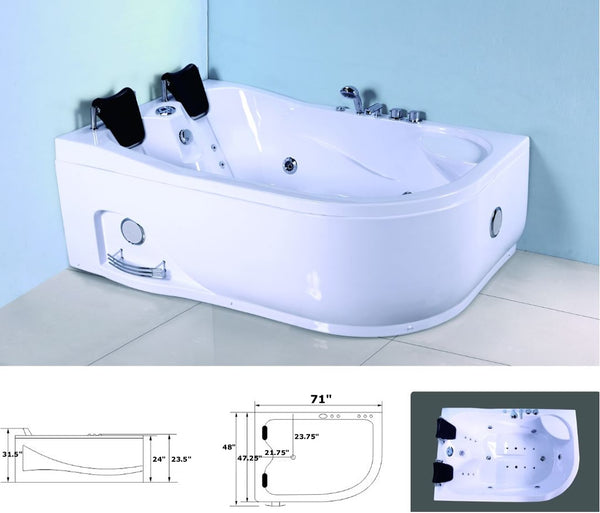 Acrylic Whirlpool Corner Bathtub 61 2 Person Hydro-massage Soaking SPA  Double Ended Tub (Q312N)