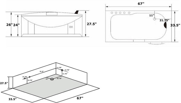 Single Person 66 Whirlpool Jetted Hydrotherapy Massage SPA Bathtub Bath  Tub Indoor 001A