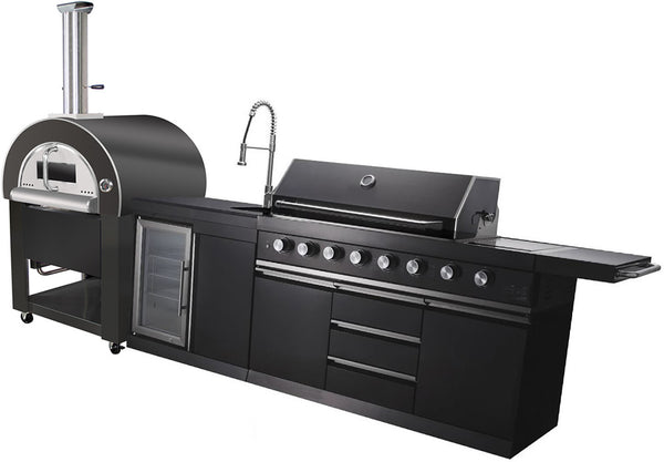 3 Piece Black Stainless Steel Outdoor BBQ Kitchen Grill Island w Refr SDI Factory Direct Wholesale