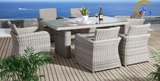 7 Piece Rectangle Glass Top Grey Wicker PE Rattan Outdoor Dining Set 6 Chairs + Table CLEARANCE