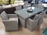 7 Piece Rectangle Glass Top Grey Wicker PE Rattan Outdoor Dining Set 6 Chairs + Table CLEARANCE